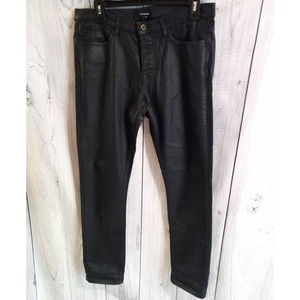 The Kooples | Navy Blue Coated Slim Hidden Button-Fly Jeans